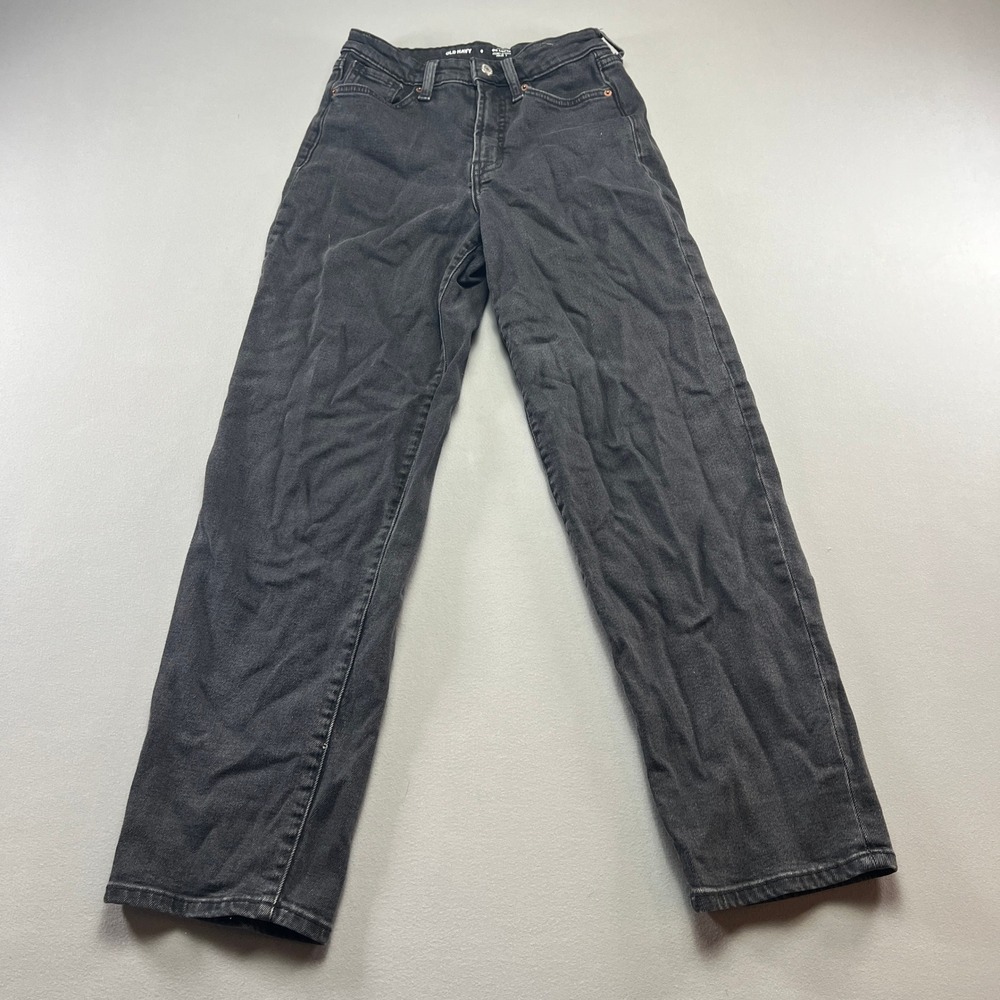 Old Navy OG Loose Straight Jeans Womens 0 Black Denim Cotton Stretch High Rise